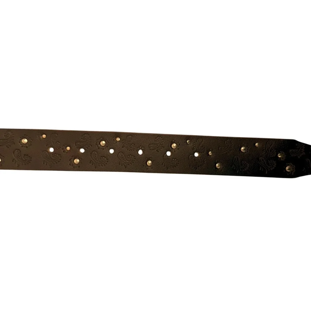 Lucky Brand Womens Size Large Brown‎ Leather Embossed Paisley Studded Belt NWT